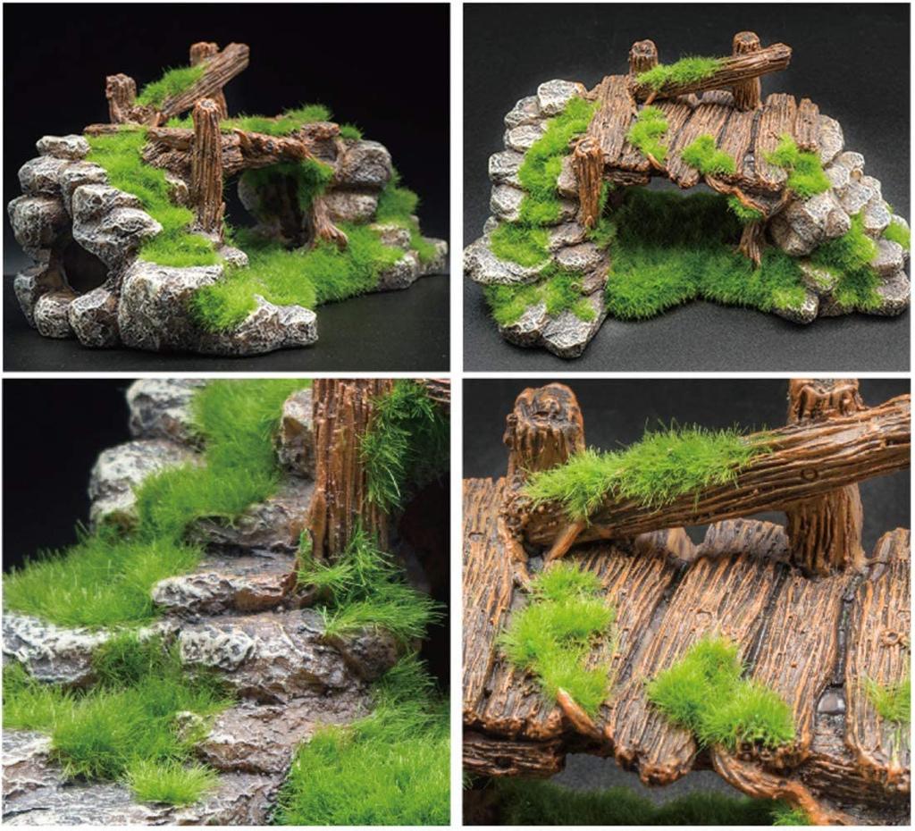 Fish Tank Decoration Moss Rockery Stone Plants Wood Ruins Landscaping Turtle Tank Decoration Fish Shrimp Shelter