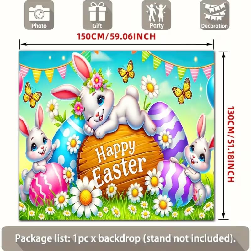 2D Easter Bunny & Colorful Eggs Backdrop Spring Holiday Party Decoration