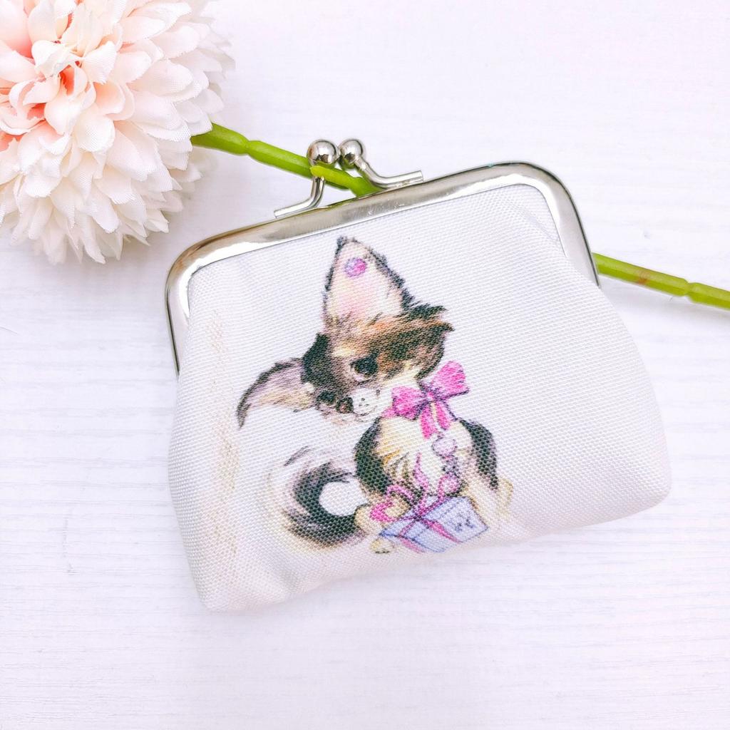 Cute cartoon cat printed coin purse, mini kiss lock coin purse, and headphone bag