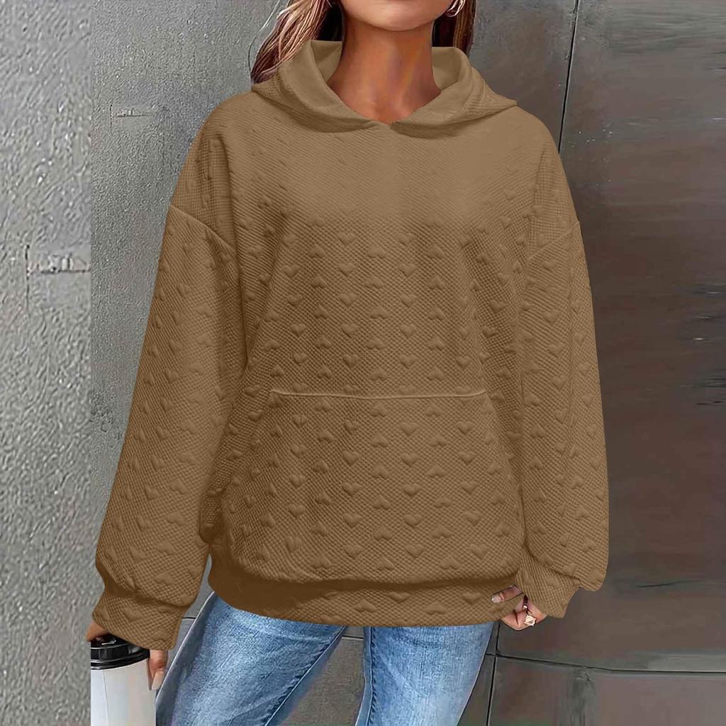 Women's Fashionable Casual Solid Color Long Sleeved Hooded Pocket Pullover Sweater Sweatshirt Top