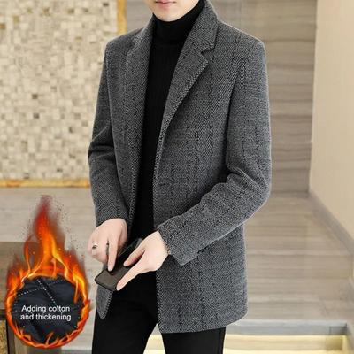 Pánsky vlnený kabát s klopami, dlhým rukávom, jednoradovým zapínaním, vreckami, jednofarebný, voľného strihu, ležérny vrchný odev, na chladné počasie