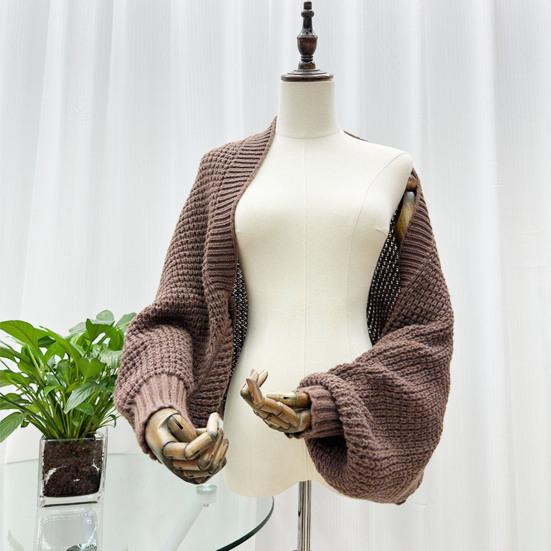 Autumn Winter Knitting Shawl Ribbed Trim Long Sleeve Open Front Shawl Wrap Solid Color Ribbed Trim Cozy Wrap