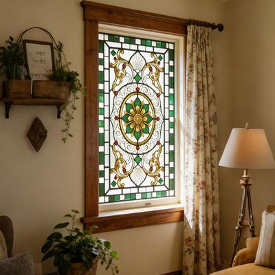 Vintage Painted Green Pattern Outdoor Balcony Glass Display Window Sticker