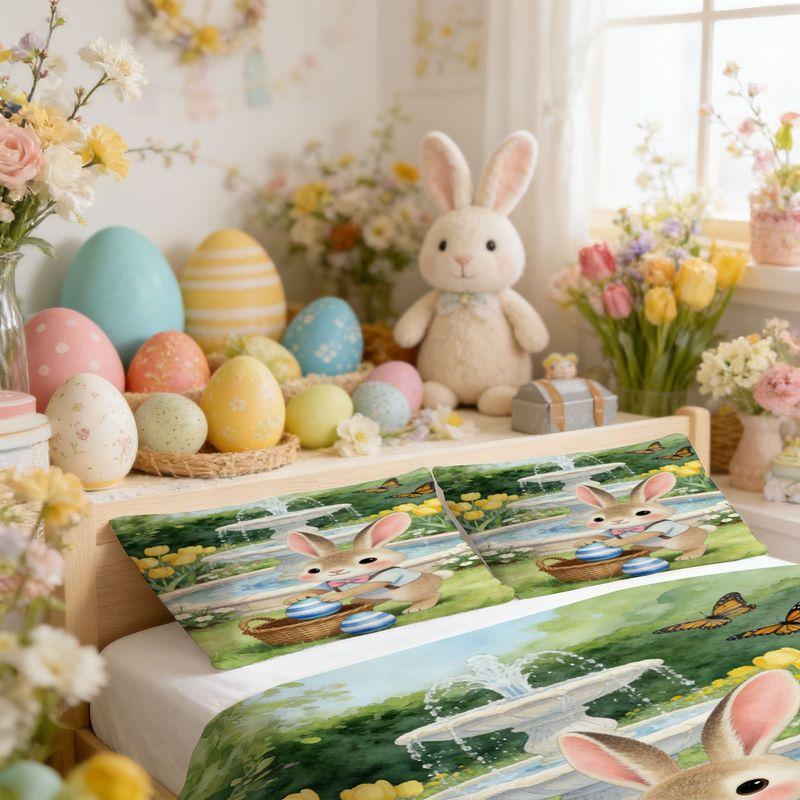 Bedding Pillowcase Quilt Cover 3-Piece Set Rabbit, Easter Egg Pattern, Easter Home Decoration