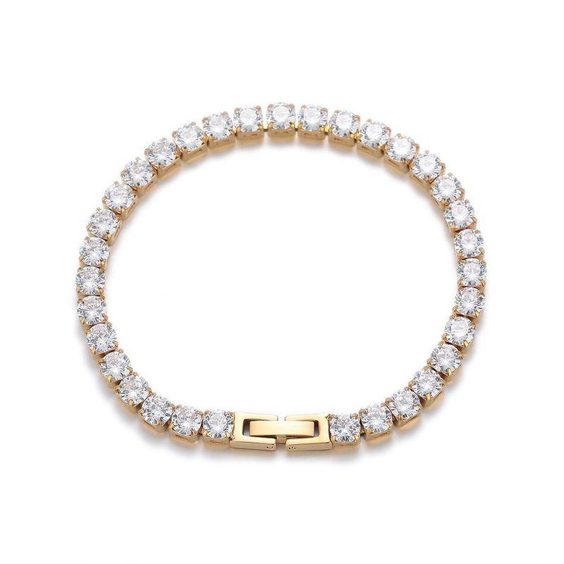 Full Rhinestone Zircon Tennis Titanium Steel Bracelet Men and Women Fashion All-Match Fancy Stylish Simple No Color Fading Bracelet Ornament 20cm 3mm Wide - Zircon White Diamond Gold Bracelet