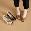 Fashion heels women's bow color matching leather small leather shoes women's one-pedal casual Mary Jane women's shoes