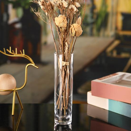 Yousheng Glass Cylinder Vase Multi-Purpose 6.8" Tall Flower Holder for Centerpieces Elegant Candle Display & Home Decor 220ml Thin Neck Vase