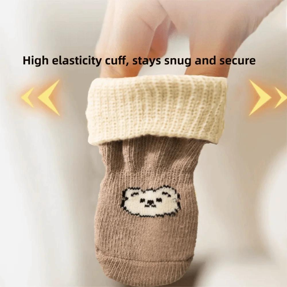 4pcs/set Elastic Pet Anti-slip Socks Cartoon Pattern Dog Paw Protectors Pet Footwear  Autumn Winter