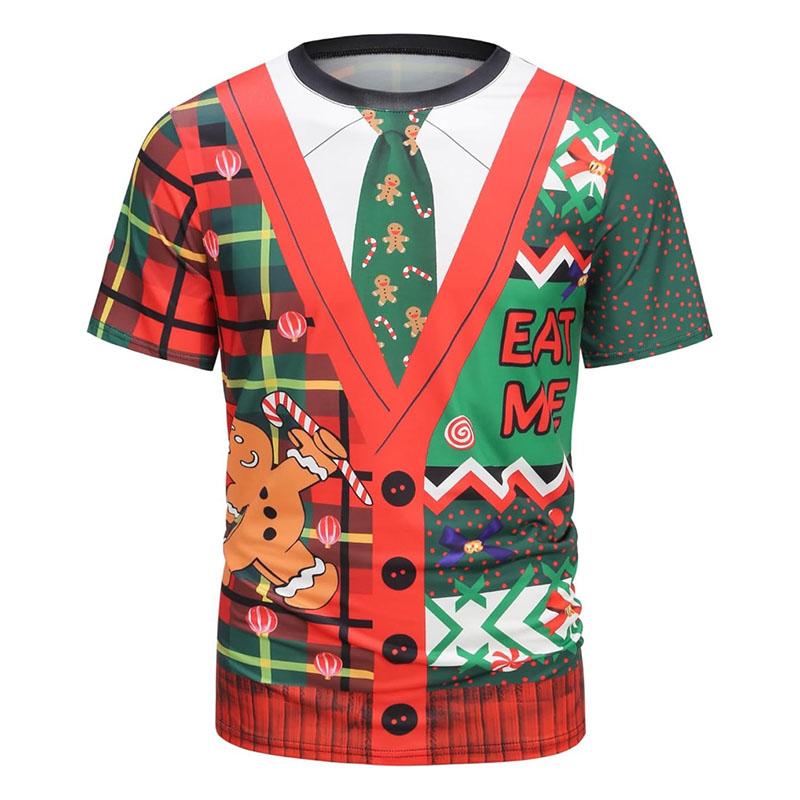 Women's T-Shirt Christmas Elf Cosplay Costume Print Round Neck Short Sleeve Holiday Party Design Loose Winter Casual Men Clothing