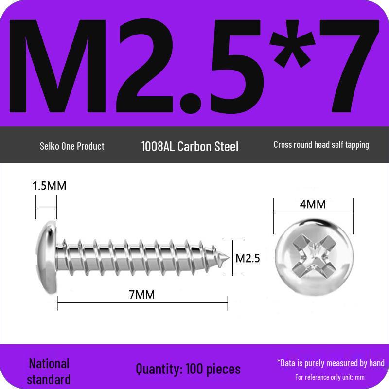 Galvanized Round Head Self-Tapping Screws PA Cross Pan (M1.2-M4, White Zinc, Pointed Tail)