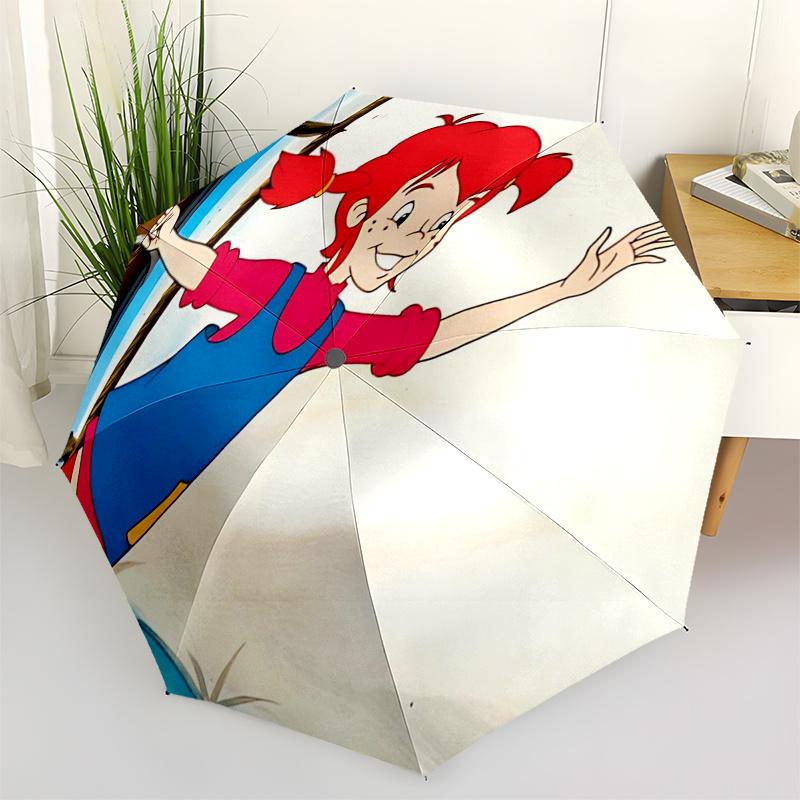 

Pippi Longstocking Themed Travel Umbrella-8 Ribs Automatic Opening and Closing, Portable Folding Design, Compact and Stylish Umbrella Suitab
