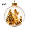 Holiday Tree Decorations Glowing Christmas Story Ornament, Mini Scene In Ball with Warm LED Desktop Ornaments Light, 3D Clear Acrylic Hanging