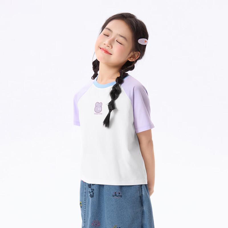 Girls Cartoon Print Color-block Short Sleeve T-shirt 160