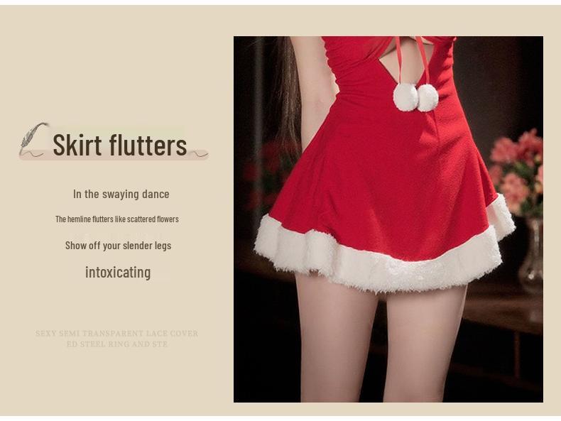 Velvet Christmas Lingerie Nightgown with Role Play Robe Set