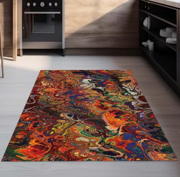 Floral Multicolor Velvet Rug 3D Print Non-Slip Stain Resistant Living Room Home Bedroom Decoration Carpet