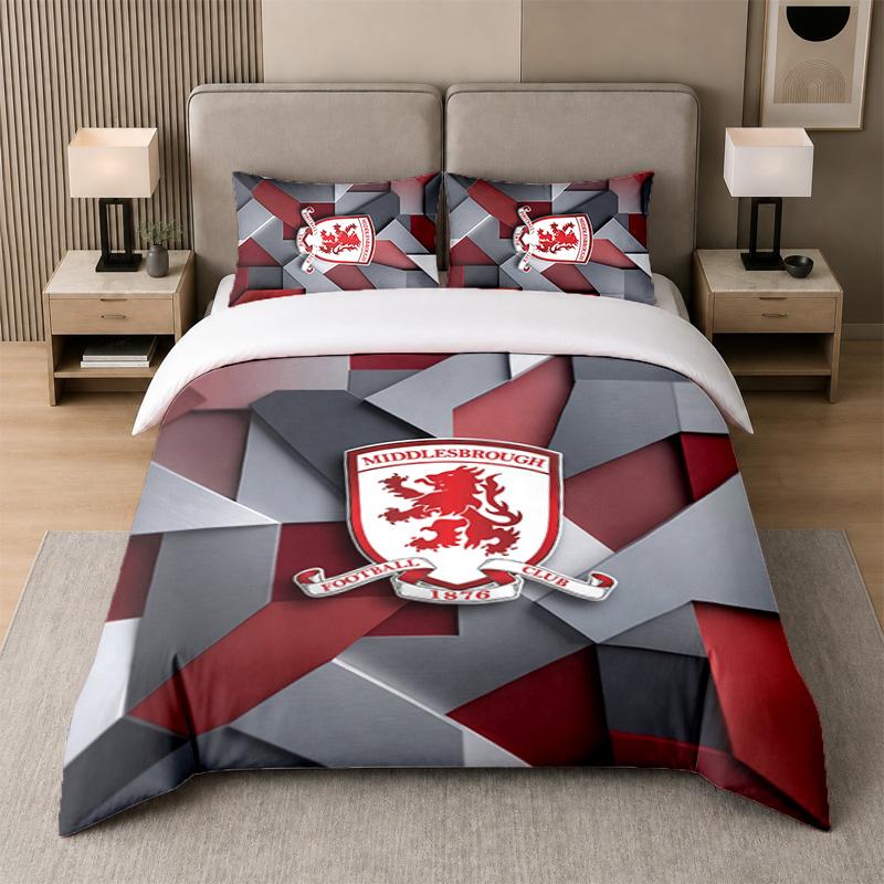 3Pcs Bedding SetMiddlesbrough FC Soft Bed Sheet and Two Pillowcases Home Bedroom Decor