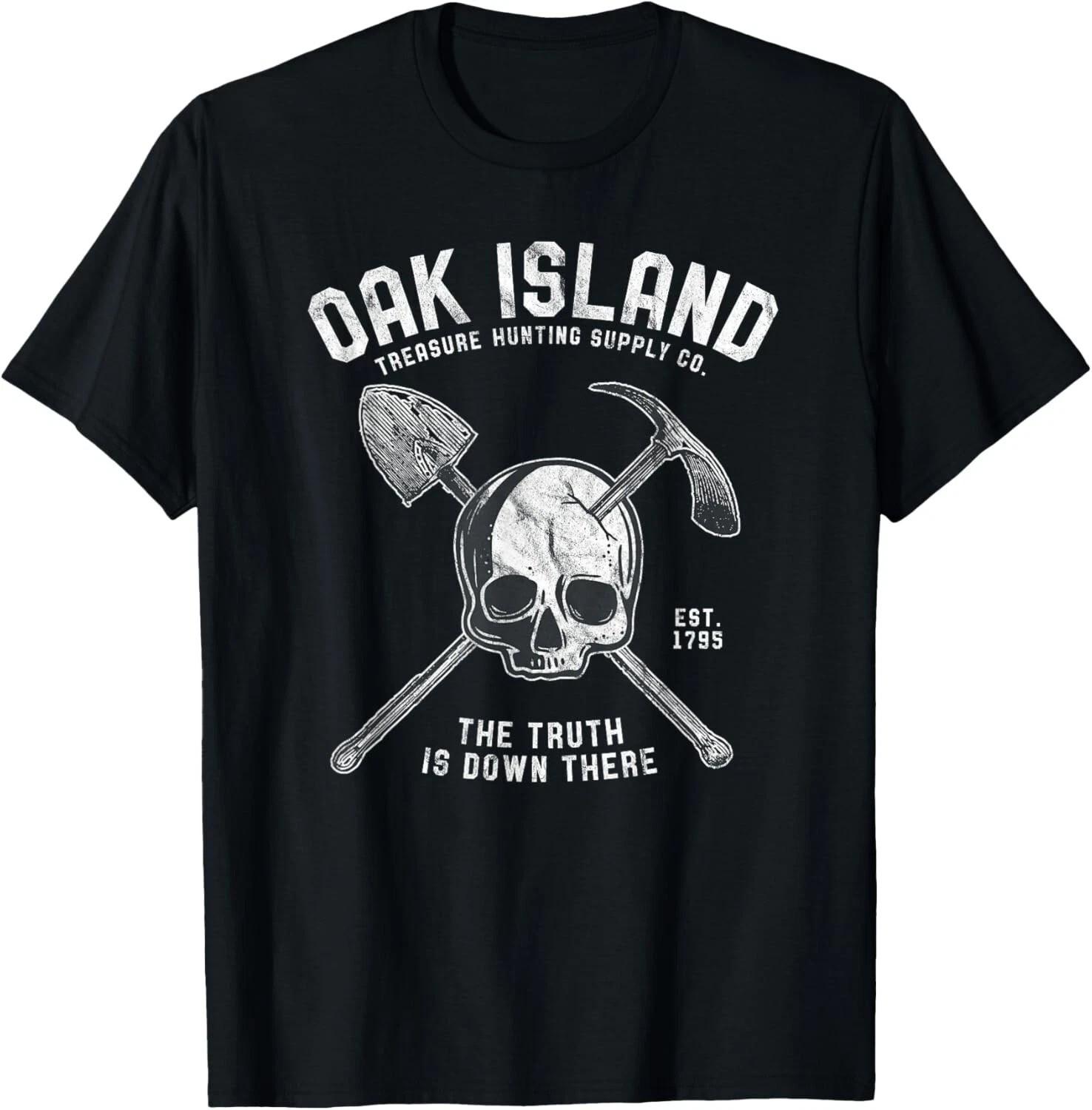 Oak Island Vintage Skull Templar Treasure Hunt Unisex Black T-Shirt S-5XL Q8748 S
