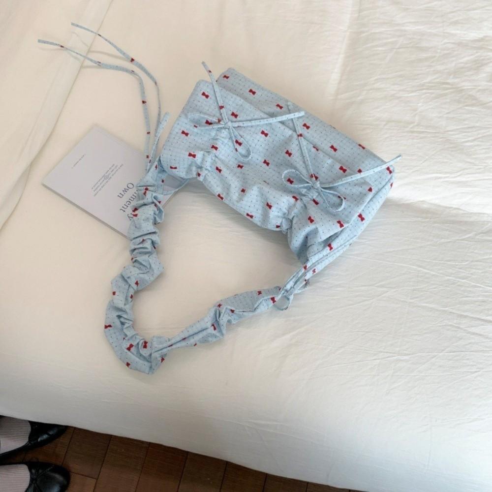 Leisure Bow Ribbons Bag Korean Women's Underarm Bag Fashion Pleated Shoulder Bag  Summer