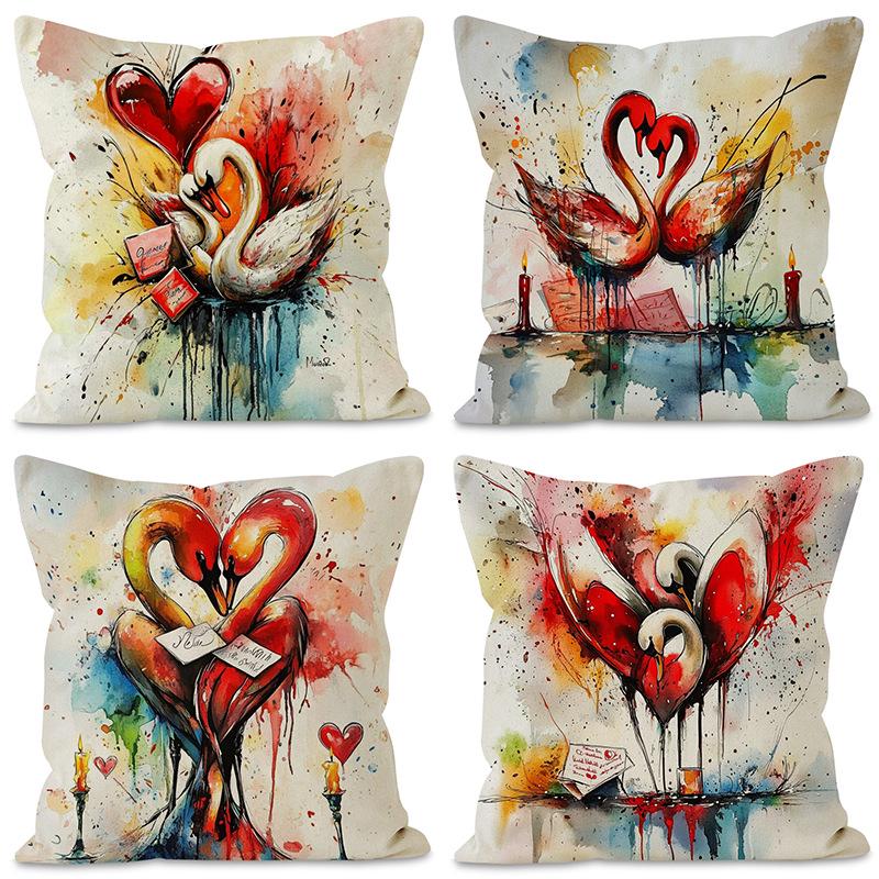 

Льняная наволочка с принтом лебединого сердца ко Дню святого Валентина для спальни и дивана Style 1