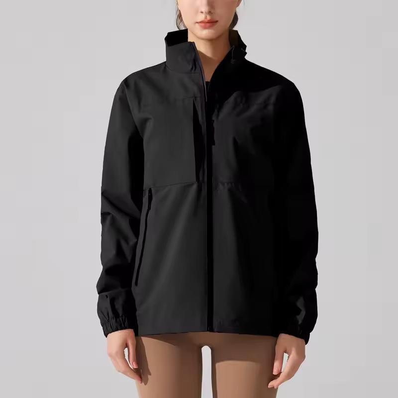 Women's Spring Plus Size Waterproof Rain Jacket Stand Collar Lightweight Windbreaker Raincoat Full Zipper Running Jacket