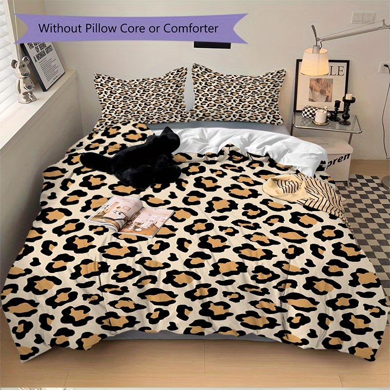 3Pcs Leopard Print Printed Bedding Set, Breathable And Soft, Machine Washable, Christmas Gift, Suitable for Bedroom Decoration, 15206