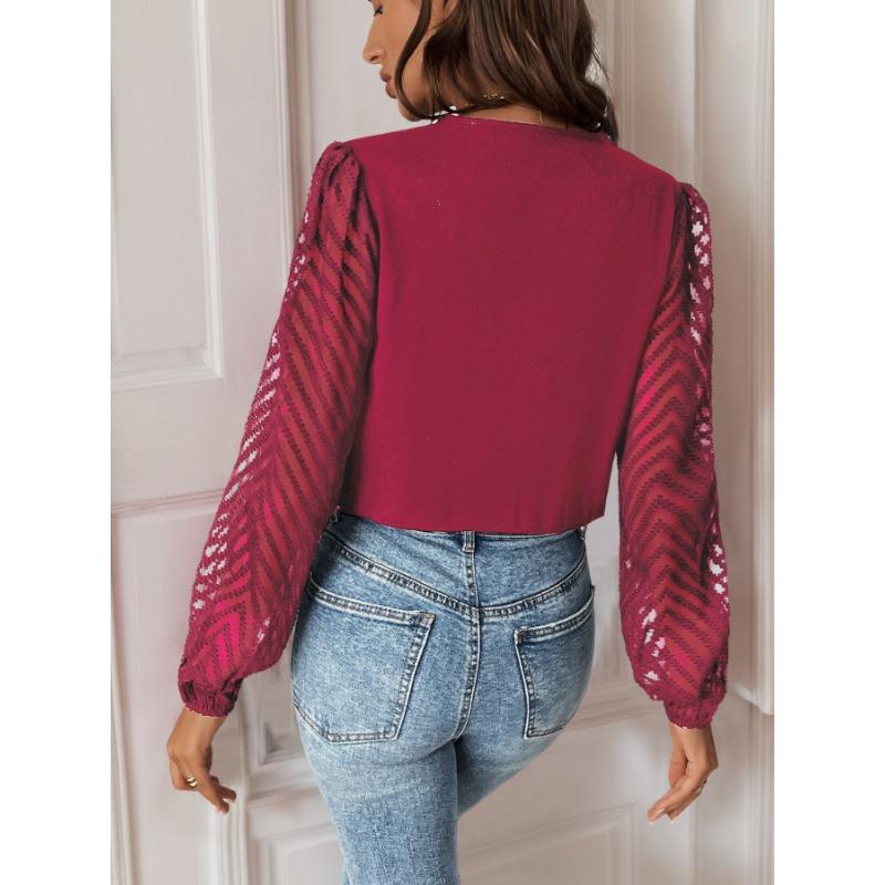 Women's Fashion Casual Solid Color Print Spring Autumn Long Sleeve V-Neck Bodysuits