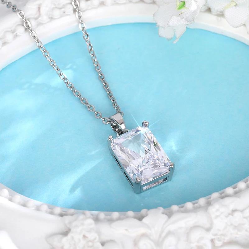 Luxury Rectangular Crystal Cubic Zirconia Pendant Necklace for Women Modern Fashionable Design Bridal Wedding Jewelry