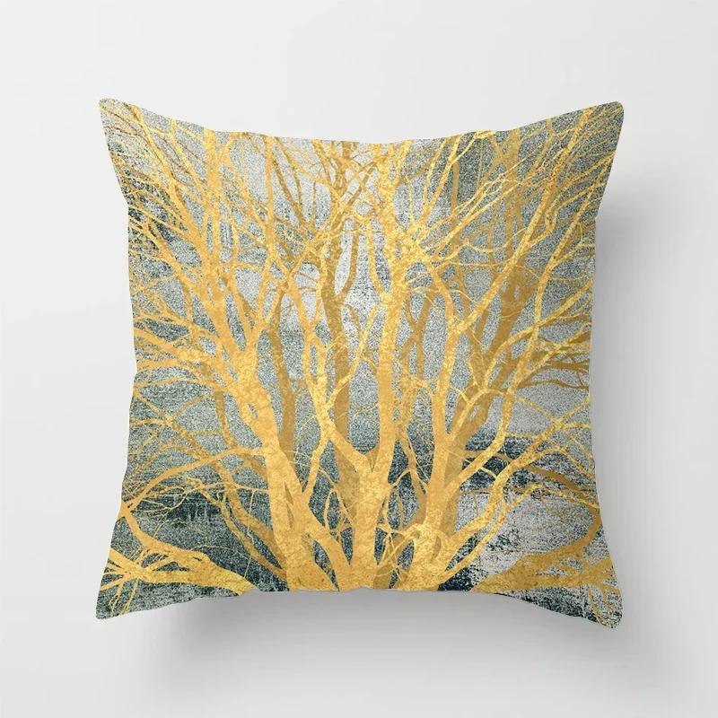 Black Gold Drawing Leaf Elk Tree Bird Butterfly Printed Square Pillowslip Polyester Cushion Cover Pillowcase Living Room Home