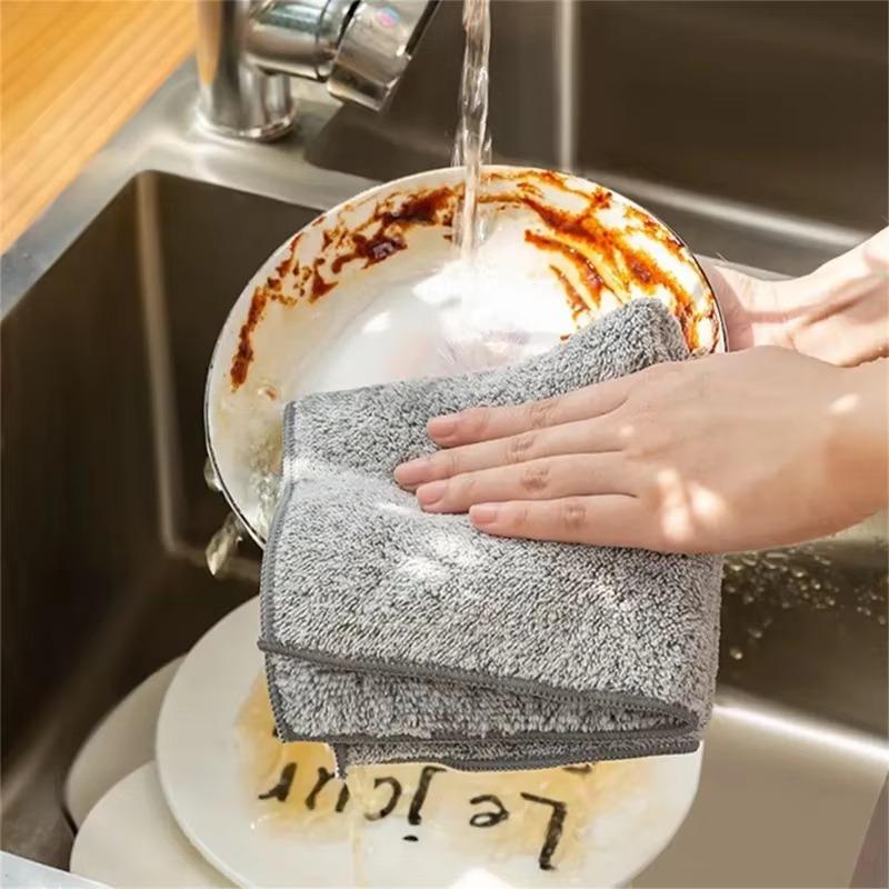 Bambuskohle Reinigungstuch Küche Mikrofasertuch Lappen Super Absorbent Nicht-Haftendes Öl Weiches Geschirrtuch Haushaltsreinigungstuch