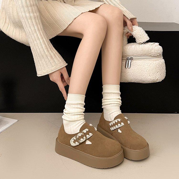 [Yushilai] College Style Platform Loafers Women's 2025 Winter New Retro Fashion Casual Versatile Single Shoes