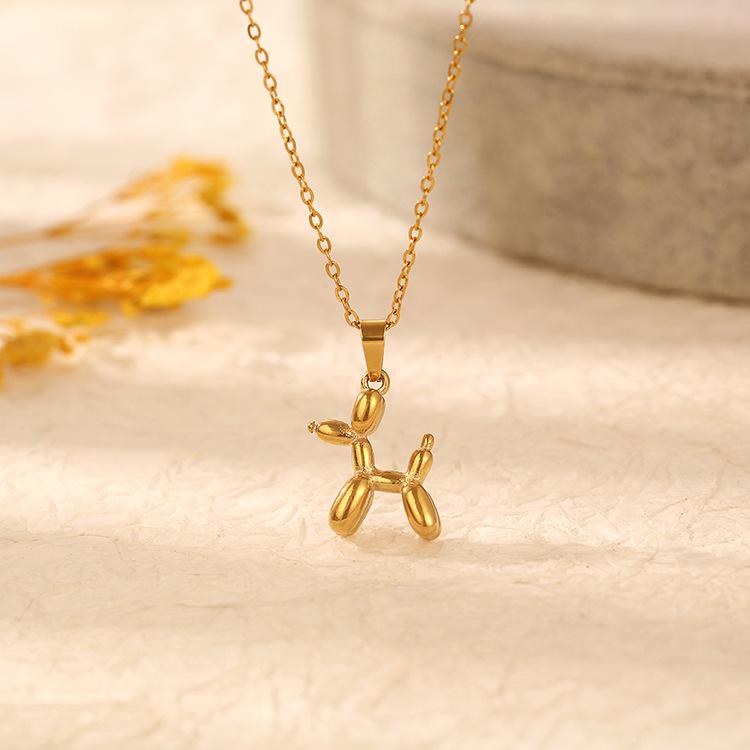 Korean Style Titanium Steel Puppy Pendant Necklace for Women