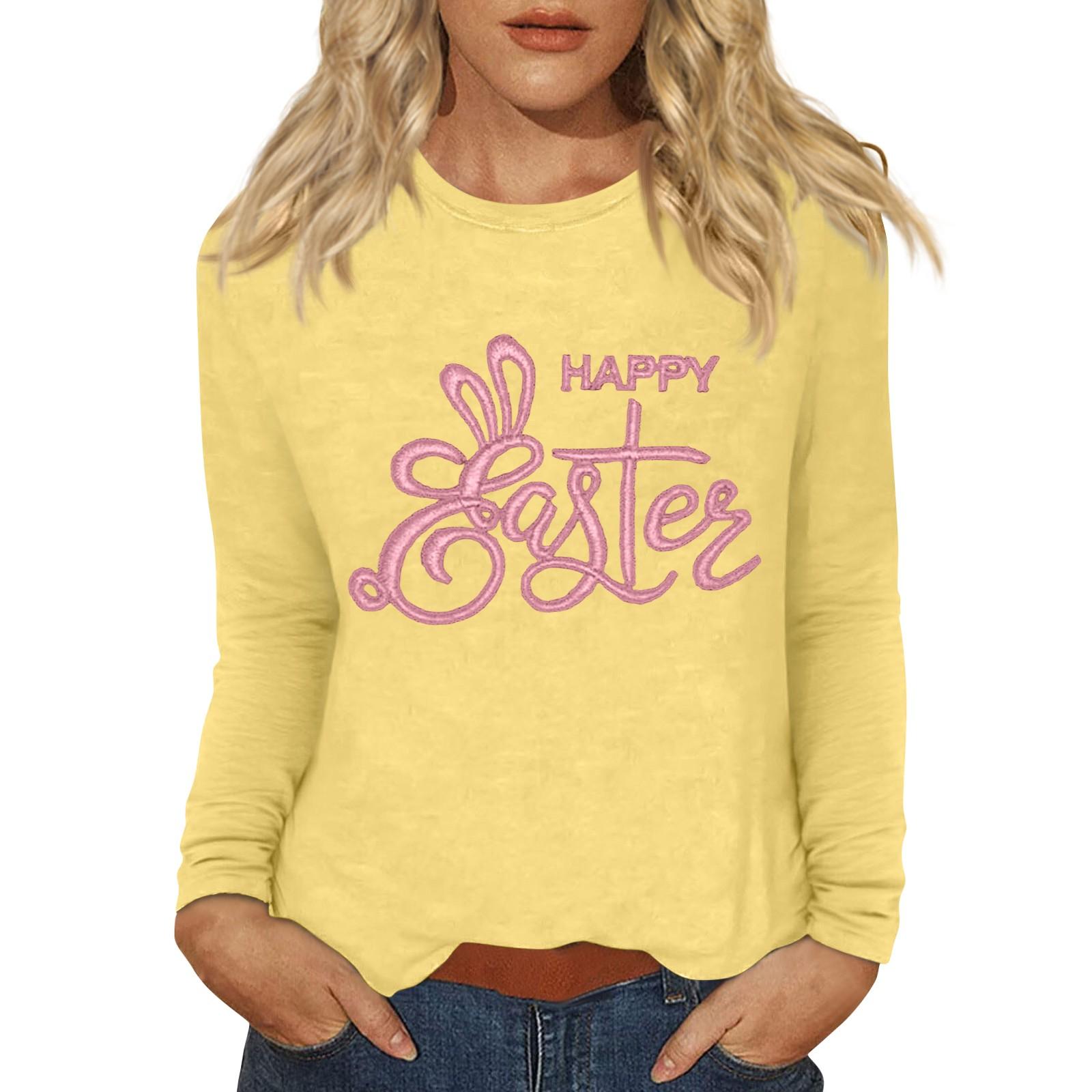 

Рубашки с длинным рукавом для женщин Пасхальный карнавал Графический принт Футболки Блузки Повседневные базовые топы Пуловеры XXL жёлтый