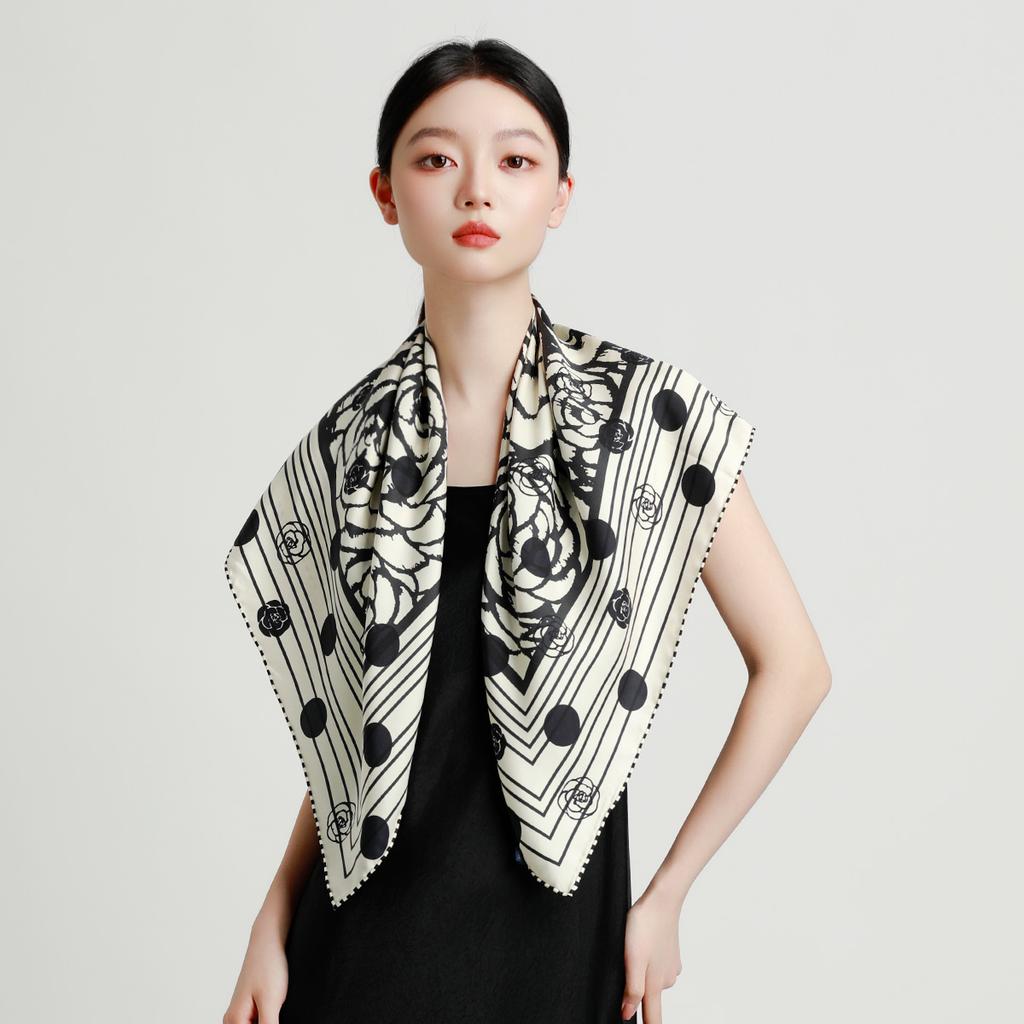 16mm 100% mulberry silk double-sided printing exquisite handmade rolled edge elegant silk scarf scarf for women