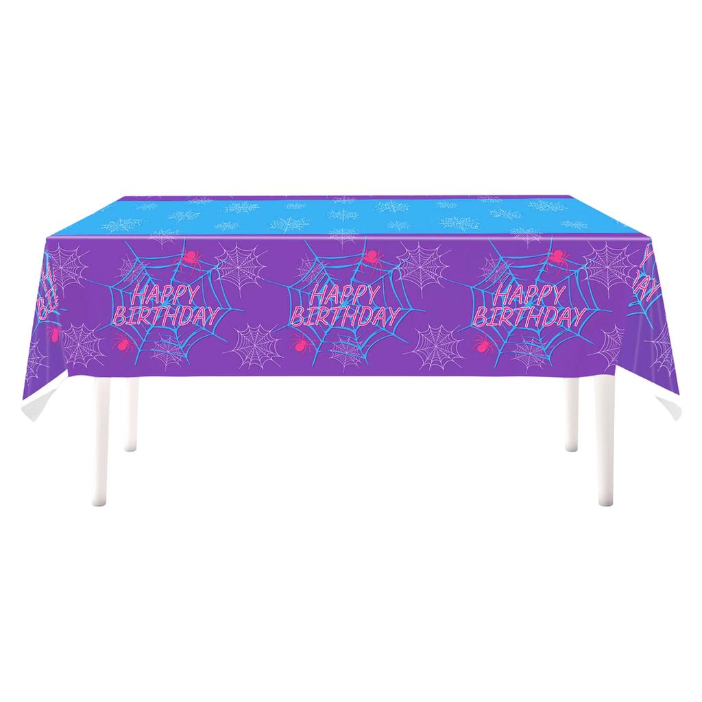 Blue Purple Web Theme Birthday Party Atmosphere Decorations Supplies Banner Bunting Paper Plates Tableware