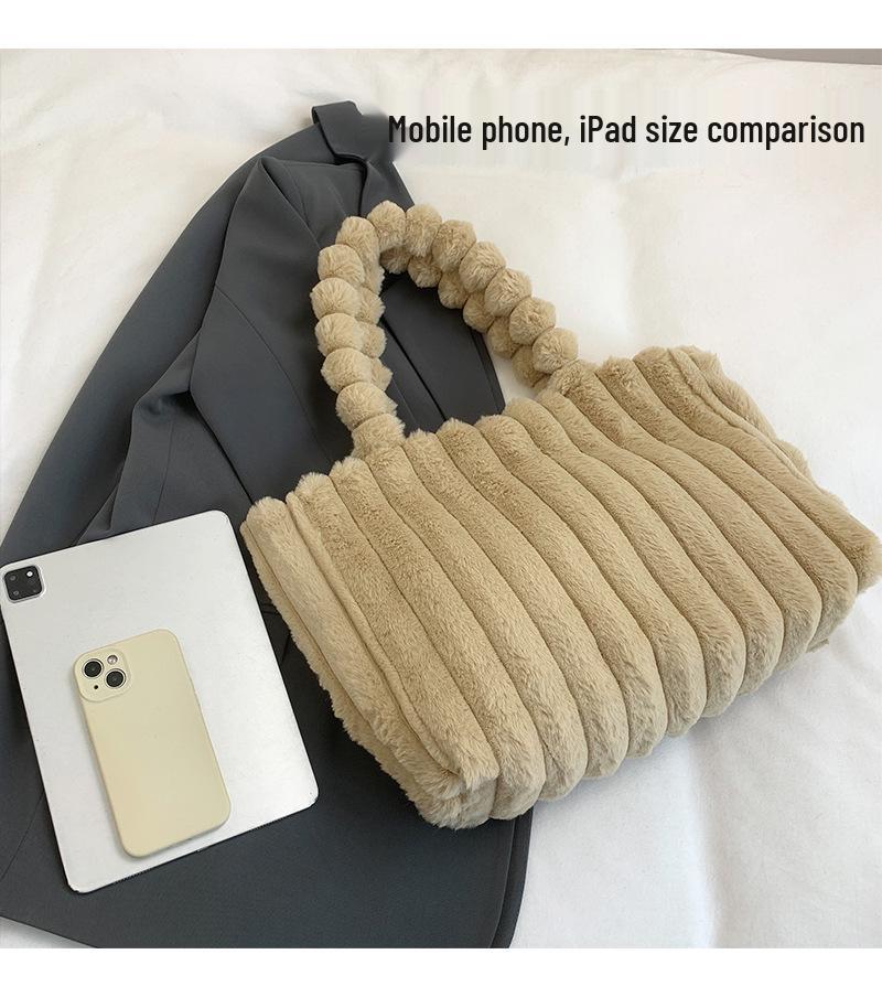 Women's High-End Plush Handbag - Large Capacity, Versatile Commuter Shoulder Bag for Autumn and Winter