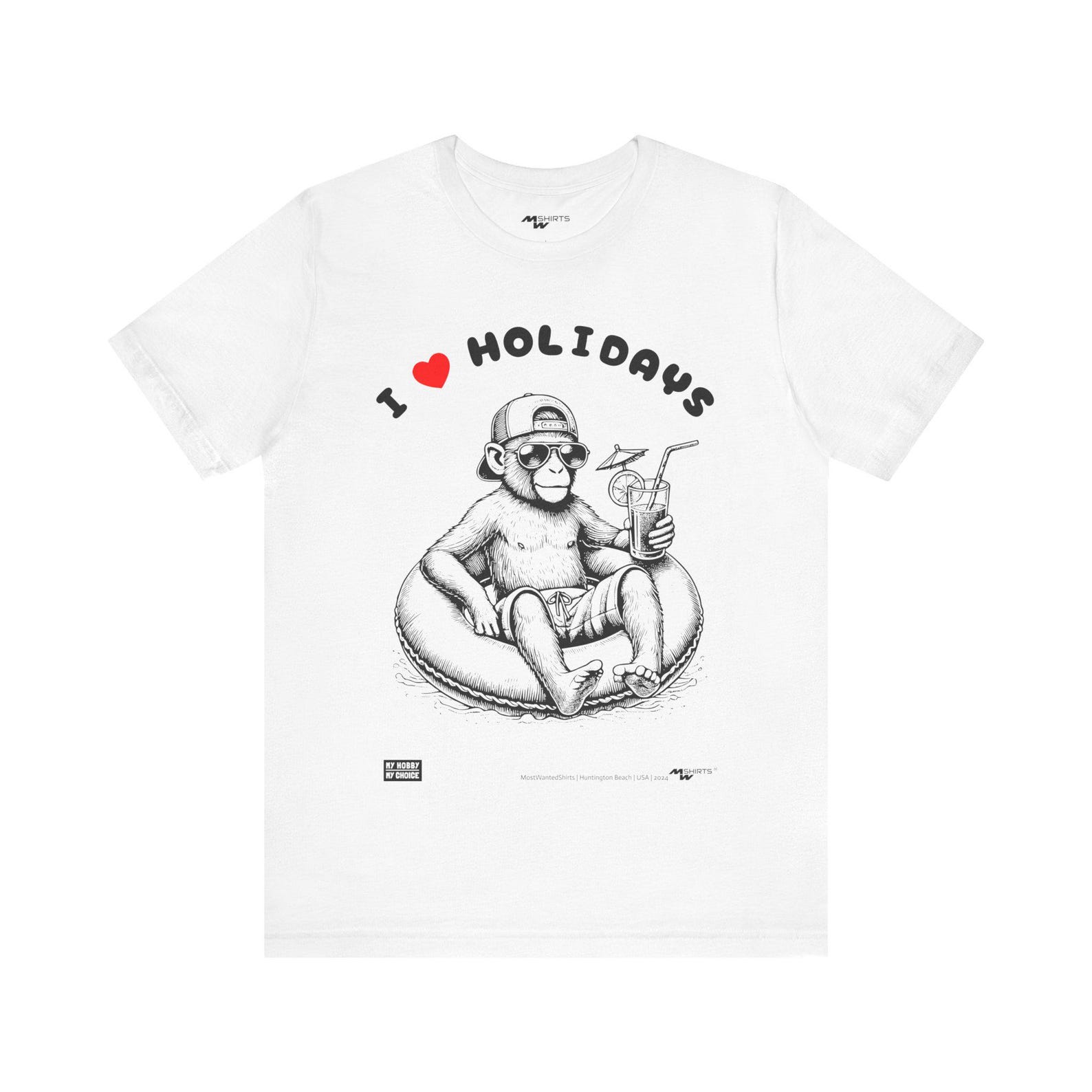 Holiday Monkey Tee: Engraving Style, I Love Holidays Design XL