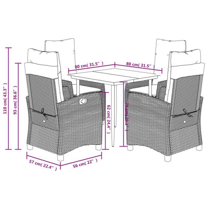 VidaXL Garden Dining Set 5 Pcs with Cushions Grey 3212783
