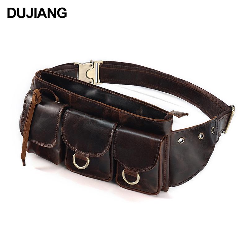 Men's Top Layer Cowhide Multi-Pocket Waist & Crossbody Bag - High-End Oil Wax Leather Retro Style