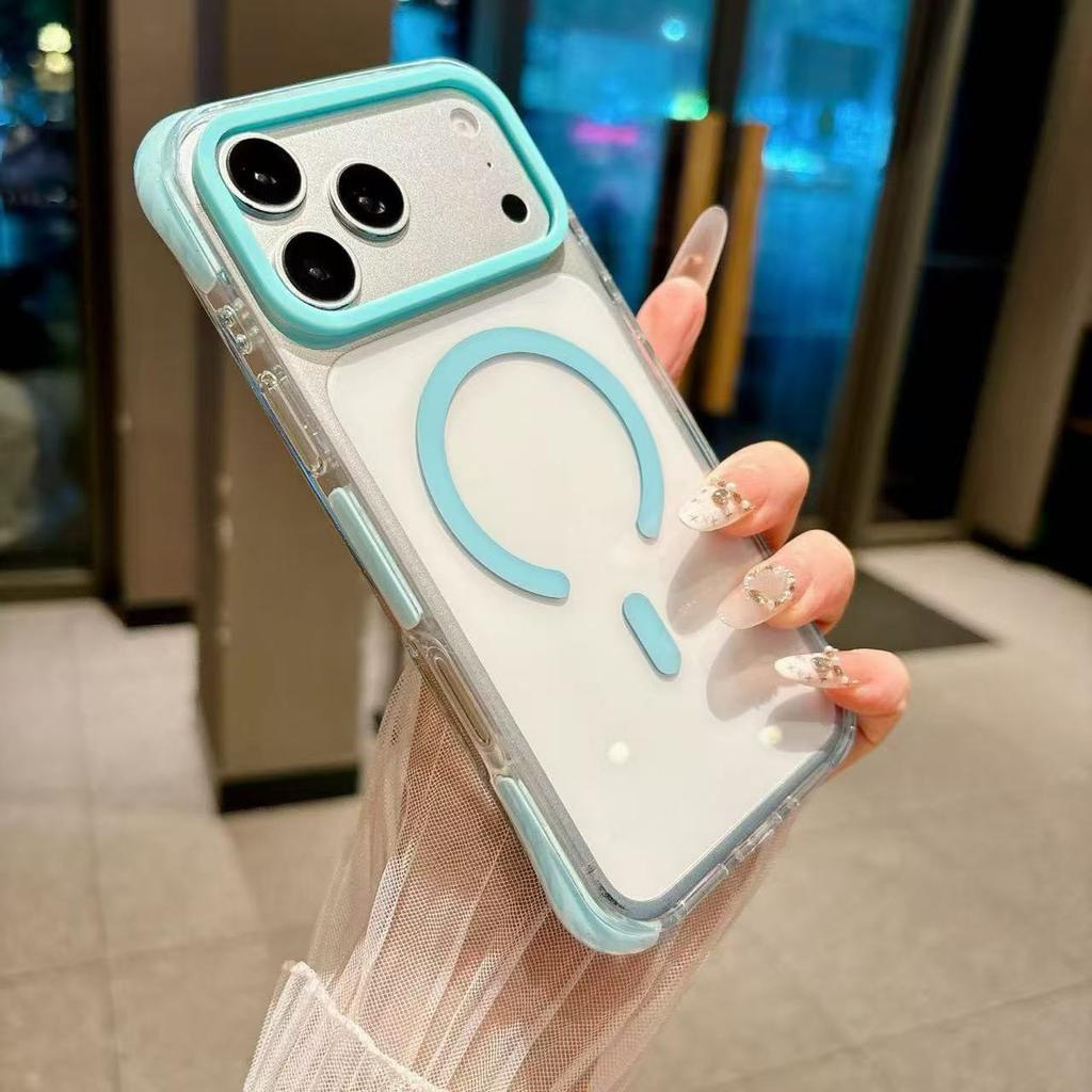 Applicable to Apple 18promax ice crystal two-color magnetic mobile phone case iPhone17 airbag anti-drop 16 protective case 15