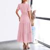 Women's Summer V-Neck A-Line Cutout Lace Short Sleeve Mini Dress for Women European American Casual Party Cocktail Dress