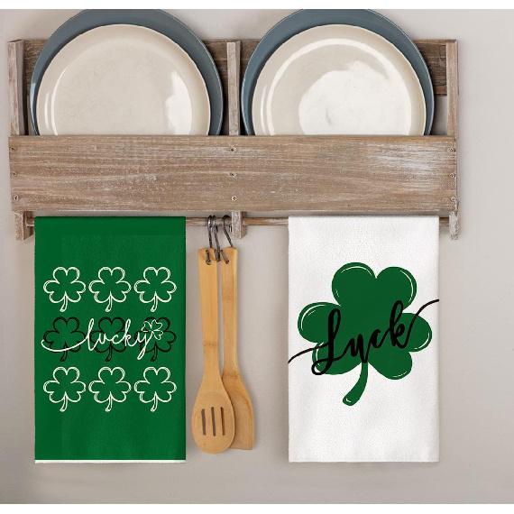 Artoid Mode Green Clover Shamrock Lucky St. Patrick's Day Kitchen Towels Dish Towels, 18x26 Inch Seasonal Decoration Hand Towels Set of 4