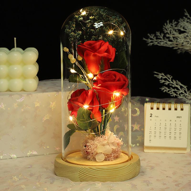 Valentine's Day Gift with Lamp Glass Cover Rose Gypsy Star Gift Box Birthday Gift Girlfriend Girlfriend Wife Night Light