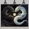 2D Flat Printing Yin Yang Dragon Tapestry, Starry Sky Dragon Art Backdrop for Bedroom