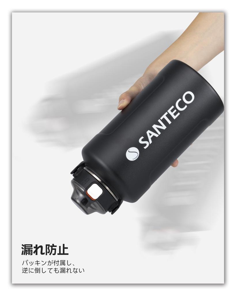 SANTECO Vacuum Insulated Stainless Steel Water Large with for Hot or Cold Drinks Bottle, 1900ml, Capacity, Straw, Black,