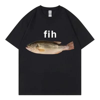 Lustiges Fih Fisch Meme T-Shirt Hohe Qualität Mode Kurzarm Herren- und Damen-Casual Locker Baumwoll-T-Shirt Sommer Street Top