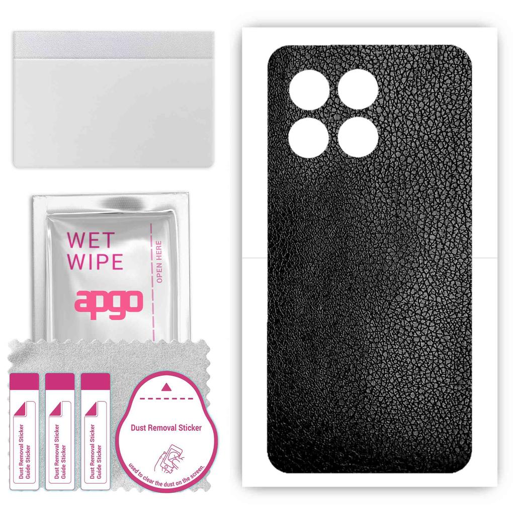 apgo Protective Skin Sticker for the back compatible with Honor X6a, Wrap Film, Foil, Vinyl - Pattern Black Leather