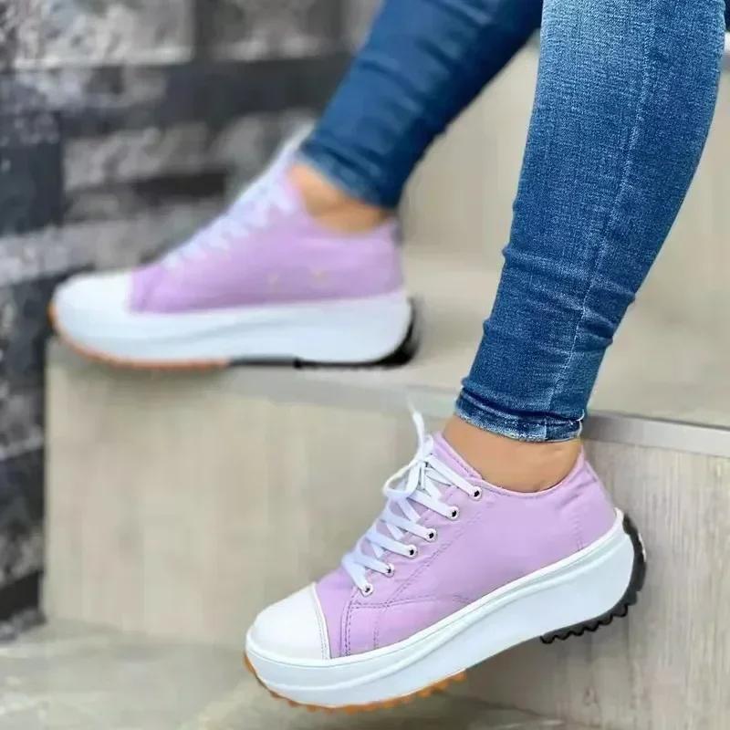 Shoes For Women Classic White Canvas Sneakers Fashion Platform Women Casual Shoes High Quality Lace-Up Feamle Tennis Shoes 35-43