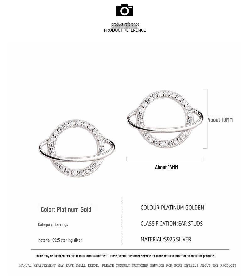 S925 Sterling Silver Diamond Planet Earrings: Trendy Japanese & Korean Style Hollow Universe Design for Women