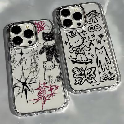 Black Cat Sketch Kitten Phone Case for Xiaomi Mi 15 14T 14 12T 11T 11 Poco M7 X7 X6 F5 F6 X5 GT Pro 4G 5G Transparent Soft Cover