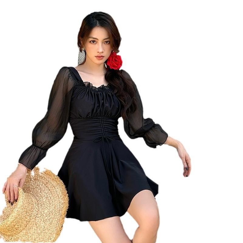 Womens Modest Long Sleeve One-Piece Swimsuit High Waist Tummy Control Plus Size Swimwear Pool Beach Spa